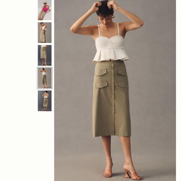 Anthropologie Mare Mare Cotton Linen Buttondown Utility Skirt - Picture 2 of 5